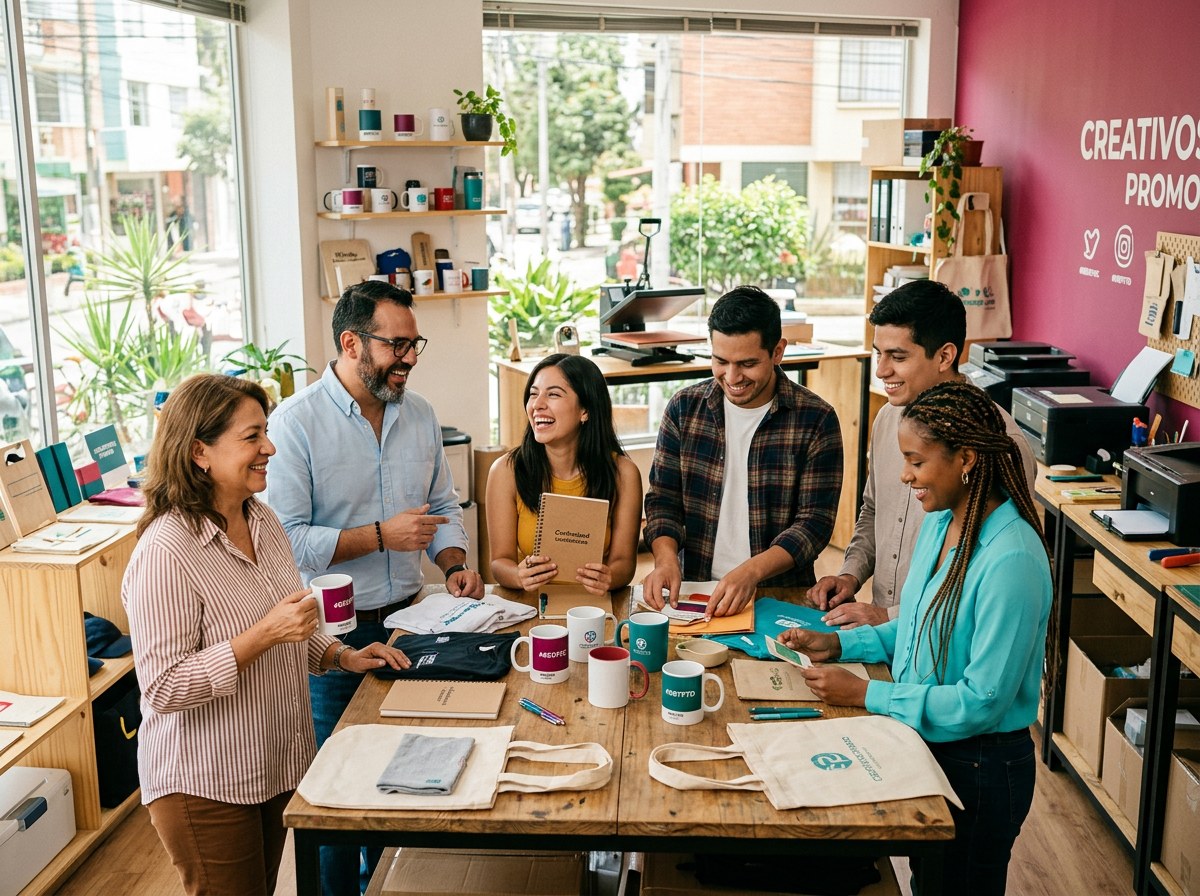 Equipo de PromoMarket trabajando con artículos promocionales personalizados